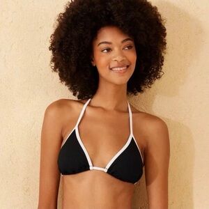 Shade And Shore String Triangle Bikini Top Ribbed Black & White Size M NWT